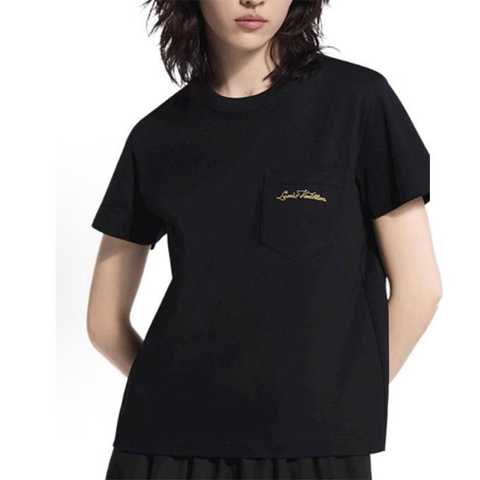 lv louis vuitton pocket gold thread embroidery short sleeve t shirt